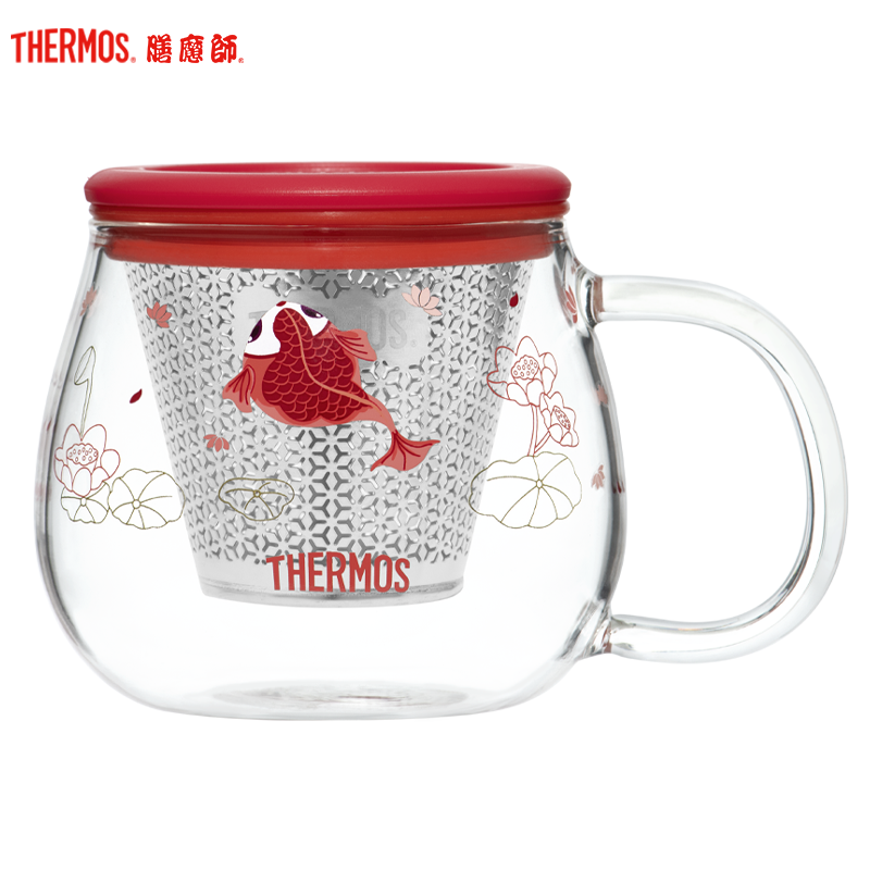 膳魔师,膳魔師(THERMOS)玻璃杯 TCGH-440-S-RD(LUCK)锦鲤系列玻璃花茶杯 440ml 通用