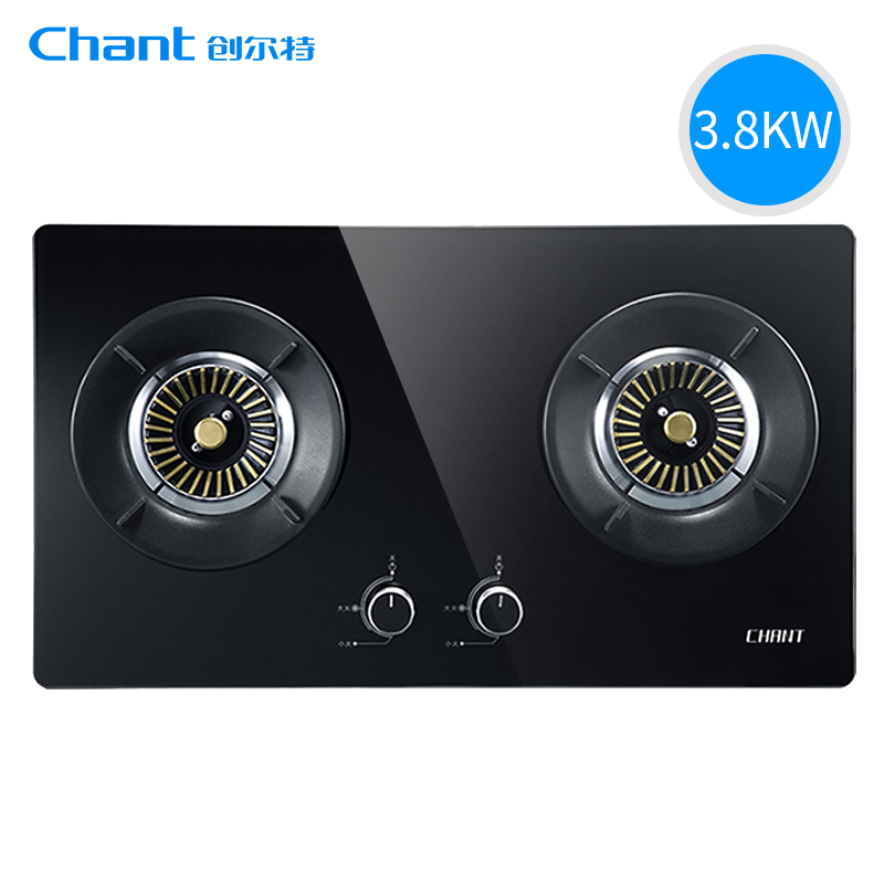 创尔特(Chant)N12A 嵌入式双头灶 一级能效 黑晶镀膜防爆面板+聚能盘 天然气