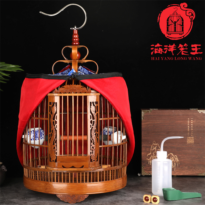 贵州画眉鸟笼竹制精品全套配件海洋鸟笼厂刻八哥鸟笼子大号手工 原竹款36cm简易版（空笼+笼钩）
