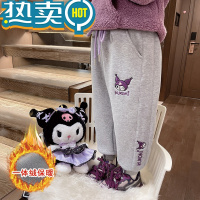 绿彩虹光女童加绒卫裤秋冬季2023新款洋派女宝宝一体绒冬装冬款儿童套装裤子