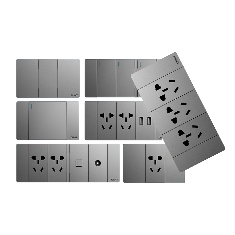 官方正品正泰118型开关插座五孔六孔9九孔12孔墙壁多孔面板灰色