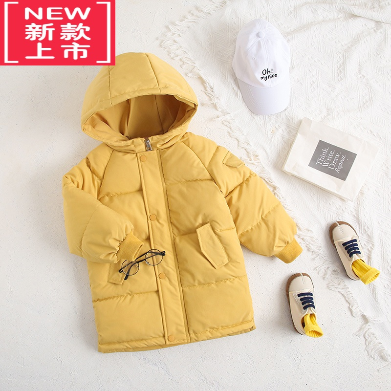 可莉允新款儿童羽绒棉服中长款女童宝宝加厚棉袄男童保暖冬季纯色外套