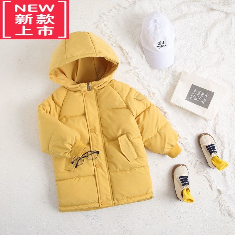 可莉允新款儿童羽绒棉服中长款女童宝宝加厚棉袄男童保暖冬季纯色外套图片