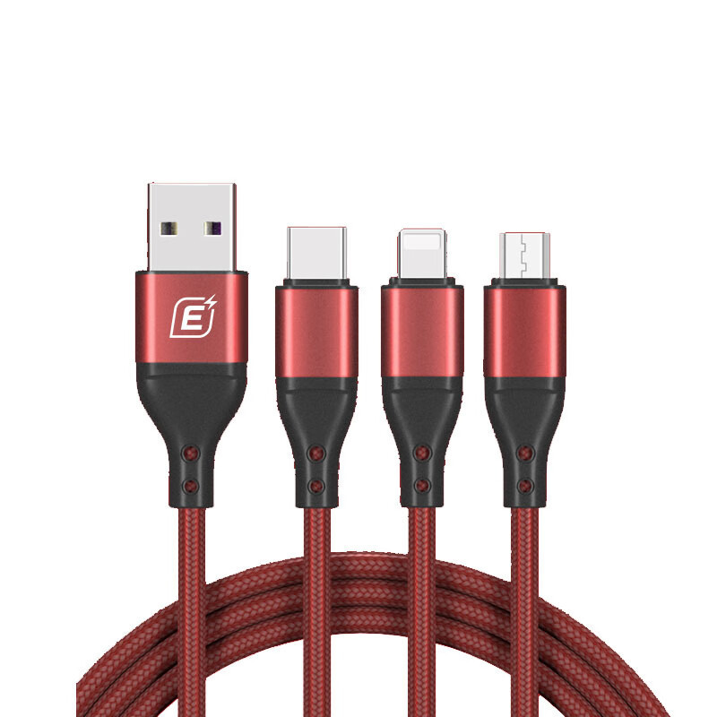 忆捷(EAGET)EC008S 红色 三合一快充数据线 60W快充适用苹果12华为安卓手机