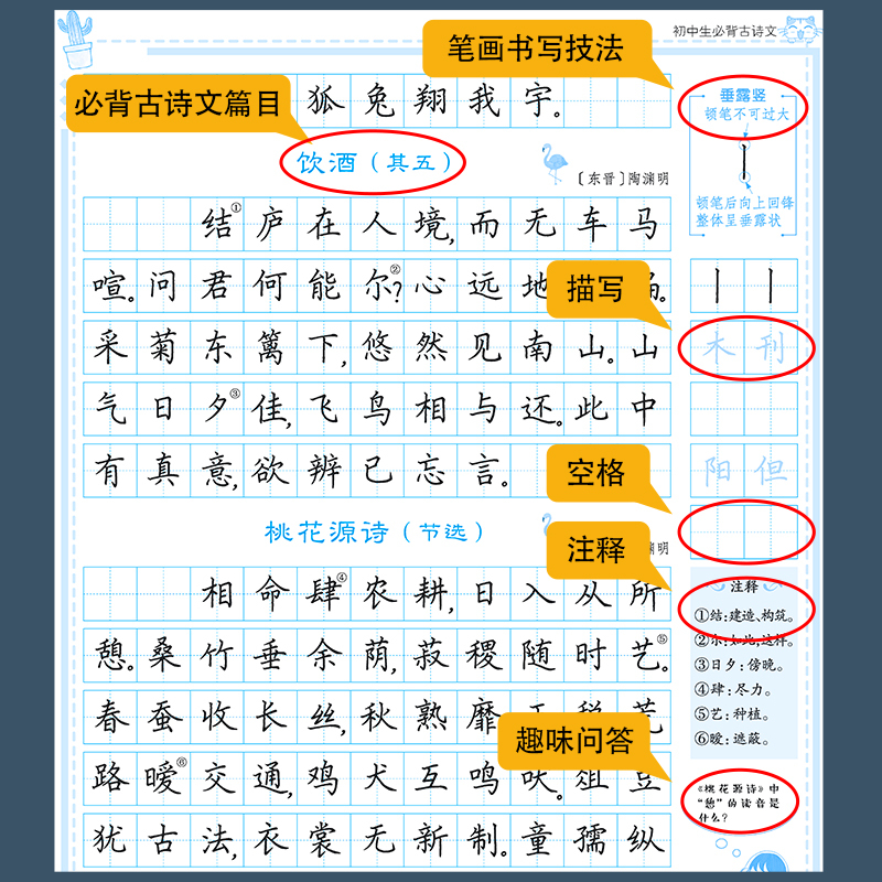 衡水体中文字帖初中生必背古诗文133篇练字中学生衡水中学考试字体字帖正楷书法初高中古诗文临摹硬笔练字帖 通用规范汉字70