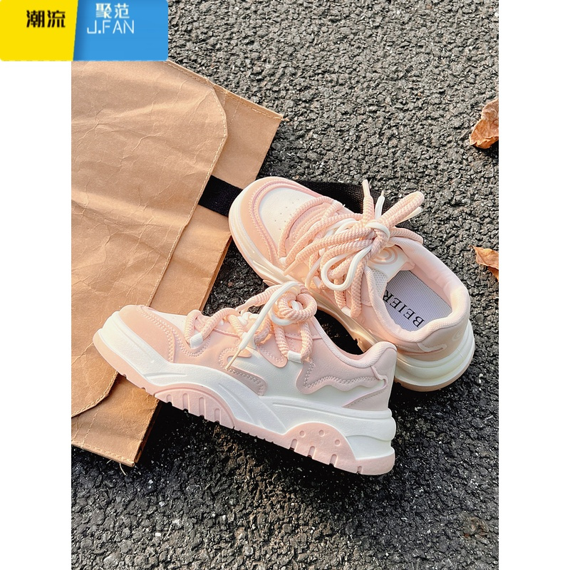 聚范小白鞋女2023新款秋季奶fufu老爹鞋运动休闲厚底帆布鞋子百搭