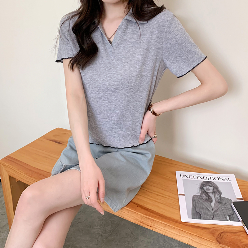 [2.5折价49元]唐狮新款短袖打底polo衫女内搭短款上衣春夏流行漂亮小衫
