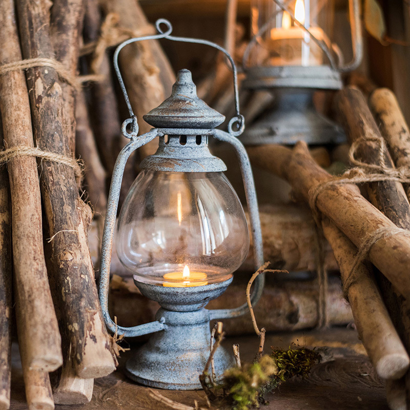 家柏饰corated欧式复古铁艺烛台风灯油灯小提灯装饰摆件花园杂货道具