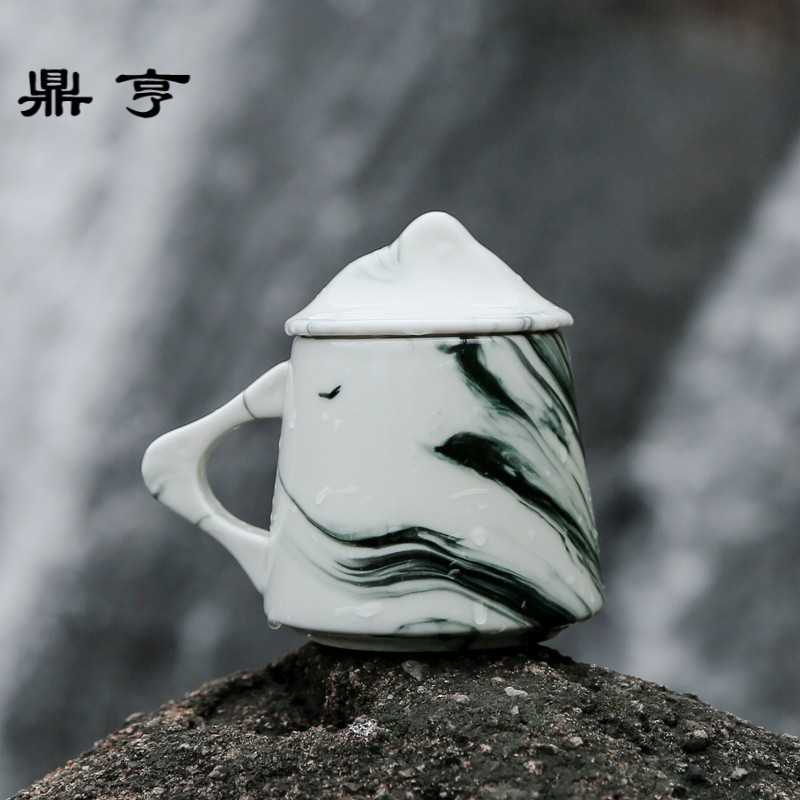 鼎亨简约创意仙山陶瓷马克杯水杯子 手工茶具茶杯办公室水杯防尘