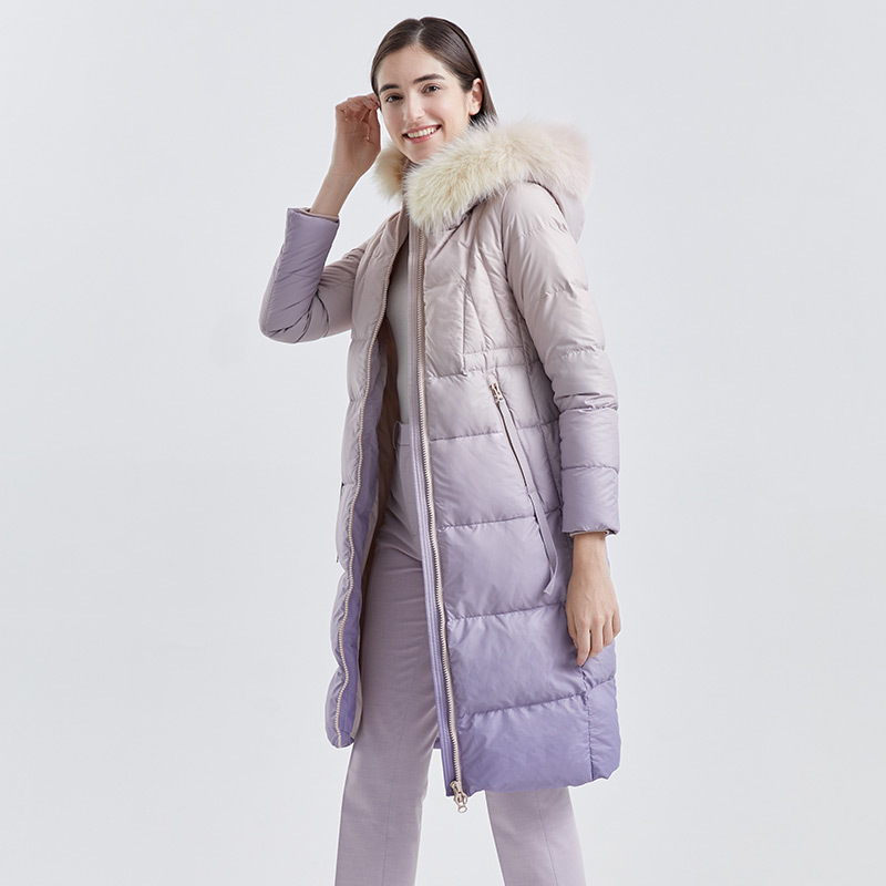 坦博尔女士羽绒服女时尚渐变色长款大毛领潮流外套报价_参数_图片_视