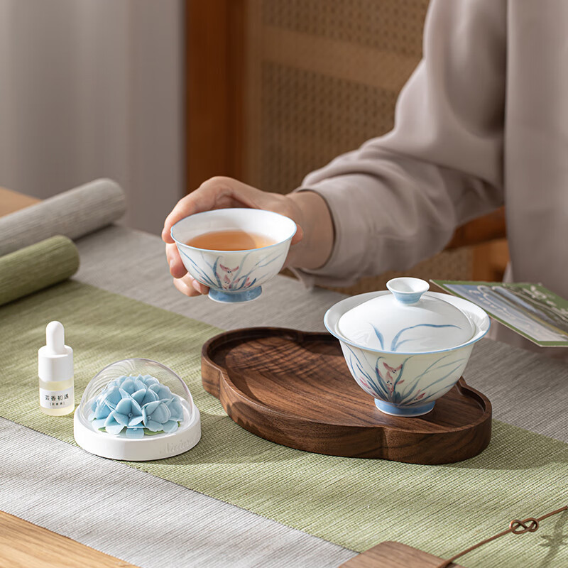 苏氏陶瓷/SUSHI CERAMICS J1066 手绘兰花盖碗熏香小套组 (单位:套)