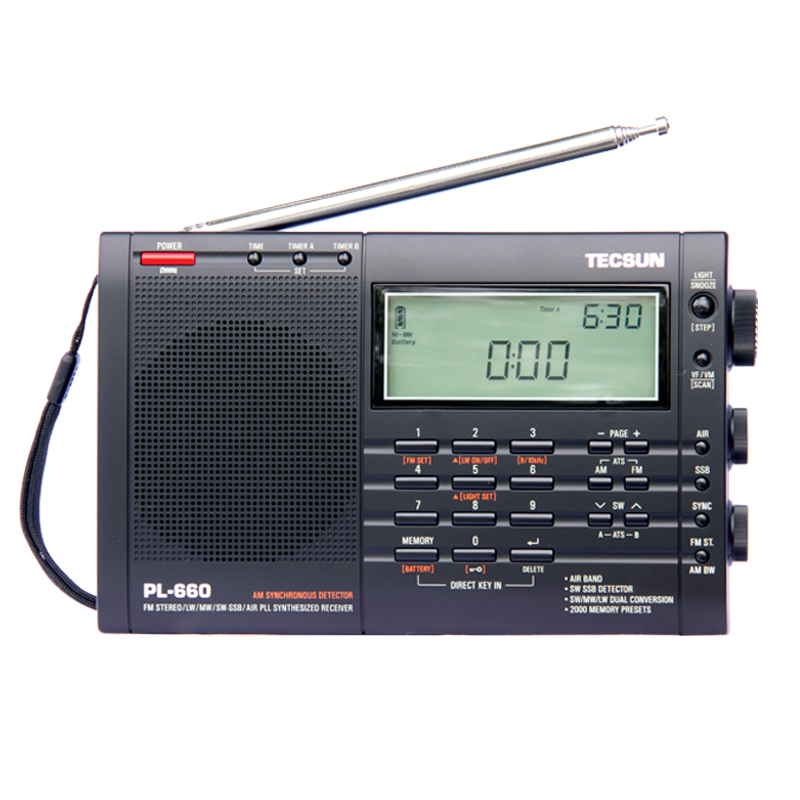 德生收音机 PL-660全波段数字调谐立体声钟控充电收音机 黑色