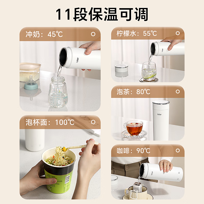 LOTOR烧水壶便携式烧水杯旅行电热水杯家用烧水壶不锈钢内胆热水壶