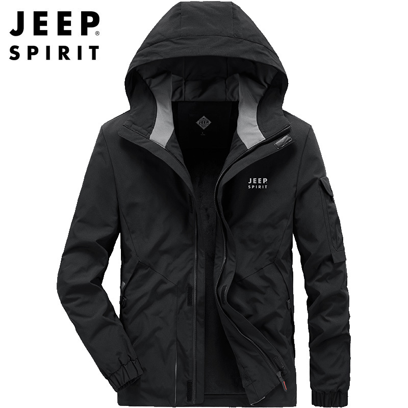 JEEP SPIRIT吉普专卖男士加绒保暖夹克可脱卸帽防风工装多袋外套御寒户外时尚冬装上衣
