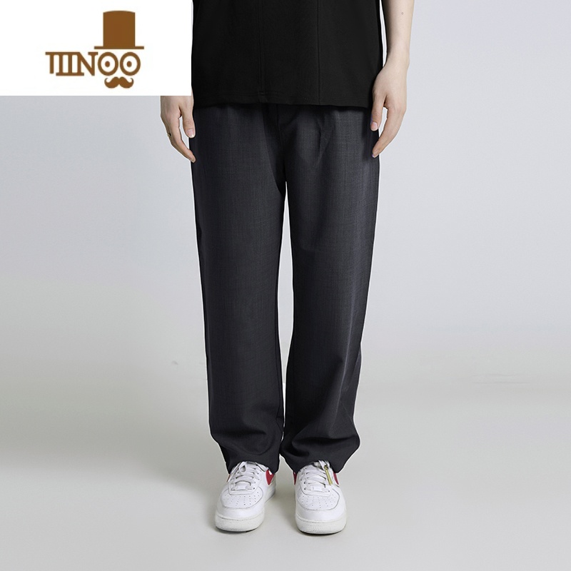 YANXU夏季薄款休闲西裤宽松男长裤子抽绳皱百搭纯色女垂裤AU西高清大图