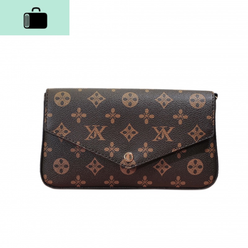 三件套迷你组合包 信封链条手机斜挎包 高质感真皮女士摁扣手拿包NEW LAKE 棕黑色拼花色高清大图