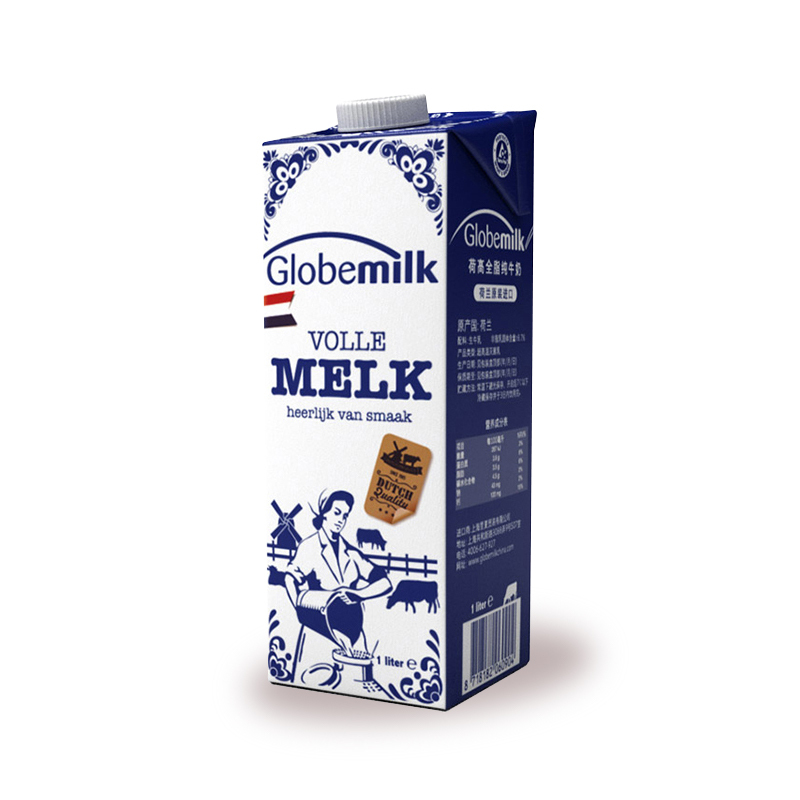 荷高Globemilk 全脂纯牛奶1L*6盒整箱 荷兰原装进口
