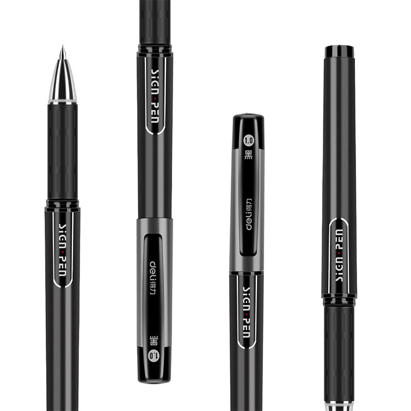 得力(deli) 1.0mm 子弹头 加粗中性笔 碳素水笔签字笔 S73 黑色 12只/盒 3盒 单位:组