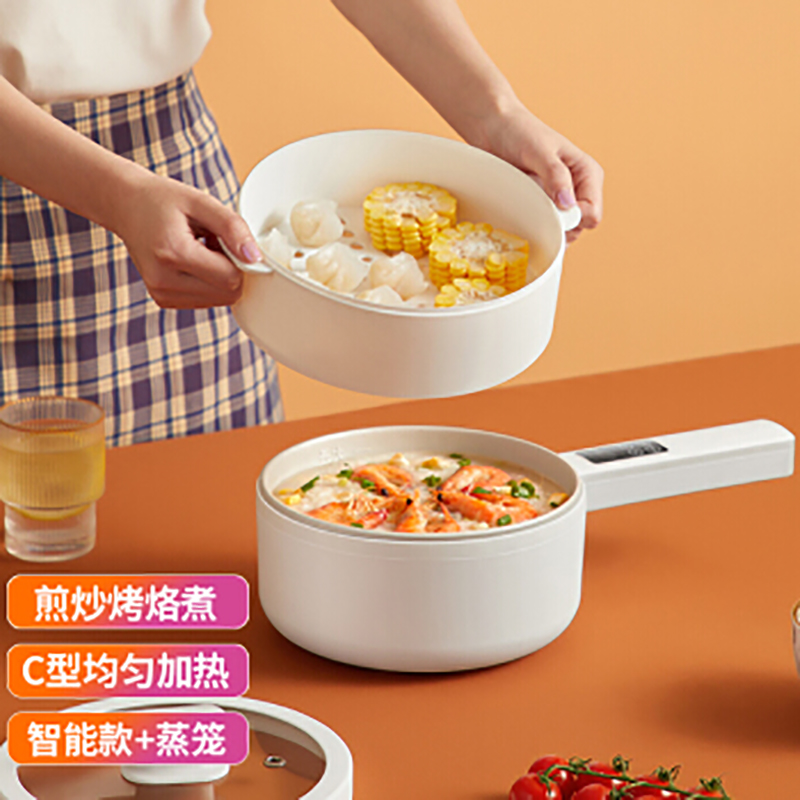秋帝多功能电热锅办公室,宿舍,家用煮煎炒炸一锅多用双档位调节 ABS塑料机身+陶瓷釉不粘锅内胆QD-DJ56高清大图
