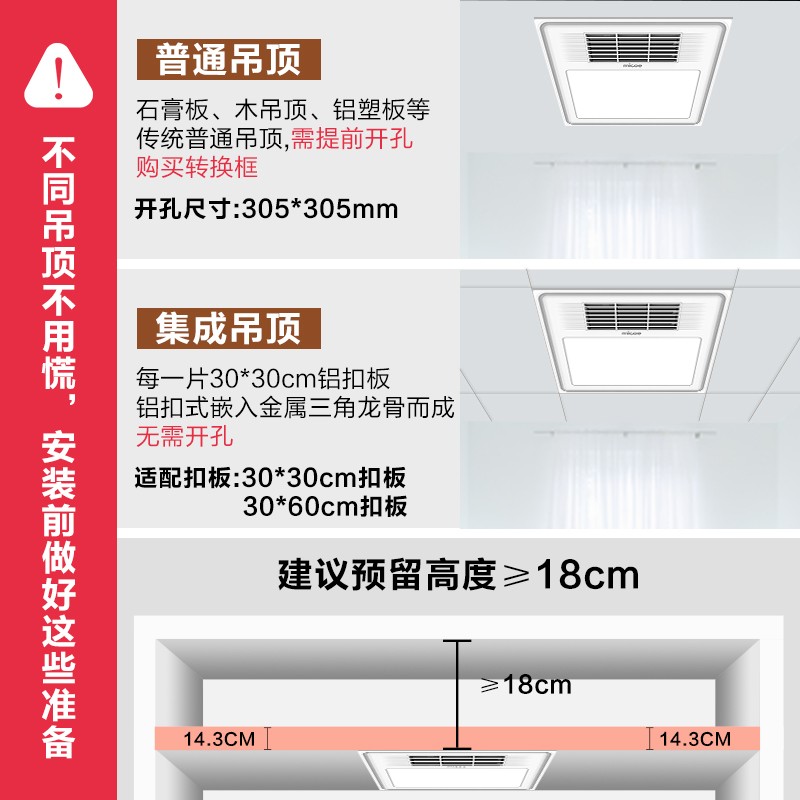 四季沐歌风暖浴霸方形集成吊顶小风暖卫生间取暖器五合一功能高清大图
