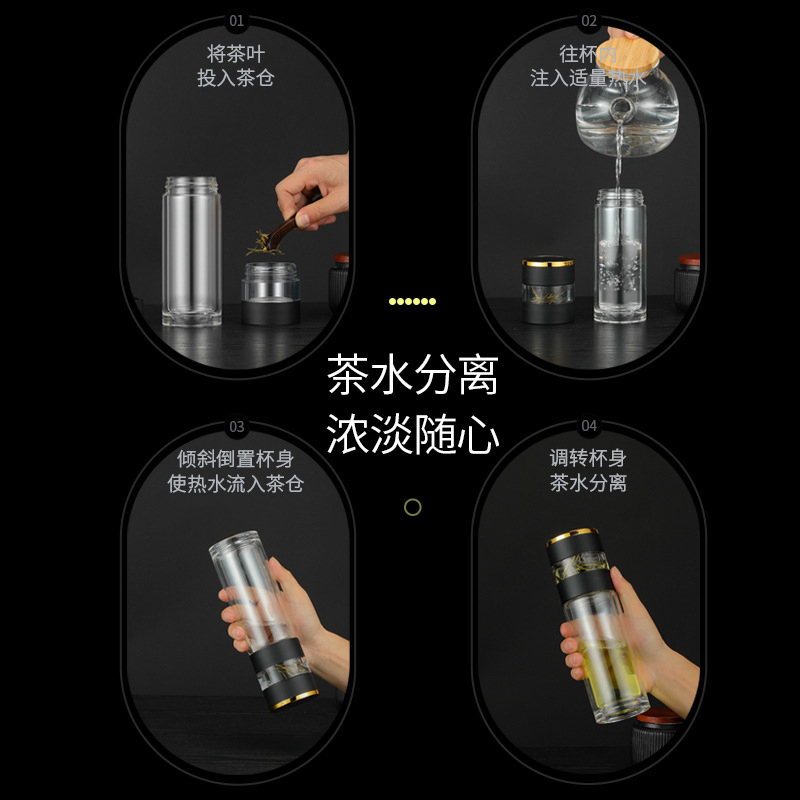 三极户外(Tri-polar) TP3623 智能双层玻璃杯茶水分离显温水杯泡茶玻璃杯礼品福利水杯