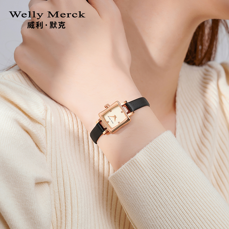 welly merck威利默克女生手表时尚防水新款方形小巧女士腕表正品石英学生女表WM087L高清大图