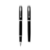 派克PARKER 钢笔 新款IM深黑白夹墨水笔 学生办公用品书写练字0.5mm金属不锈钢F笔尖 可替换墨囊墨水芯