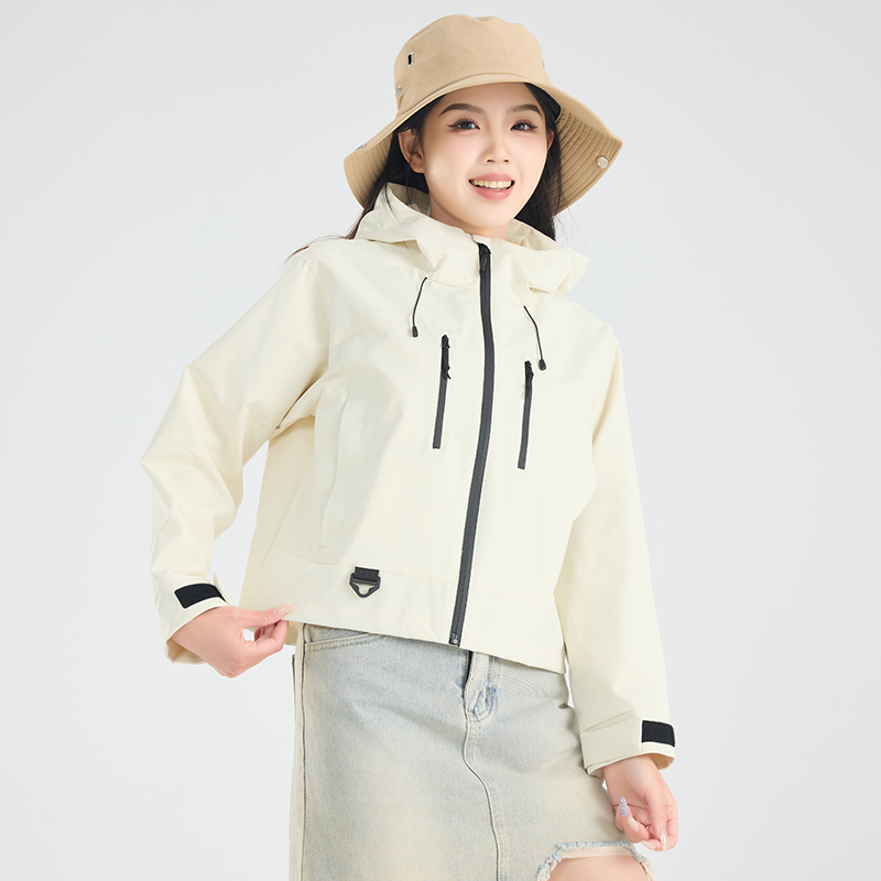 渔人船长春秋时尚户外薄款冲锋衣男女单层风衣连帽防风短款外套高清大图