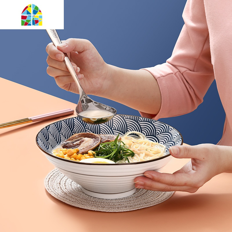 日式拉面碗吃面大碗汤碗面碗家用大号面条斗笠碗饭碗陶瓷日料餐具 FENGHOU 日式千段草拉面碗8寸