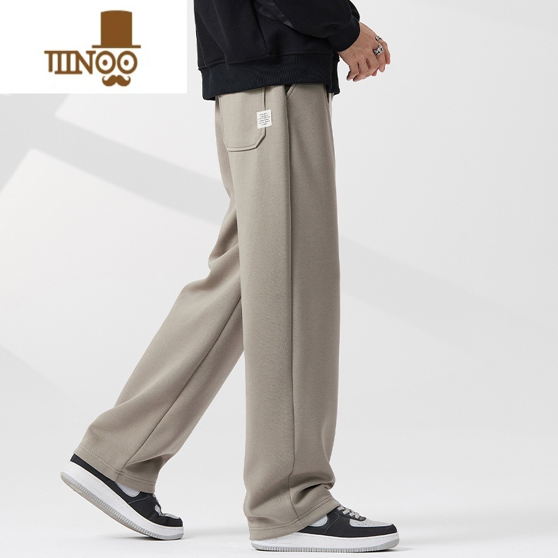 YANXUWP秋季黑色休闲卫裤男美式潮牌宽松直筒垂坠感阔腿裤子款高清大图