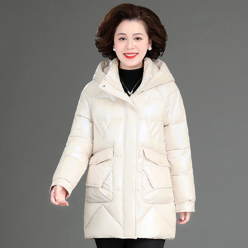 均妮妈妈装亮面免洗羽绒棉服中老年秋冬装棉袄中长款中年妇女棉衣外套