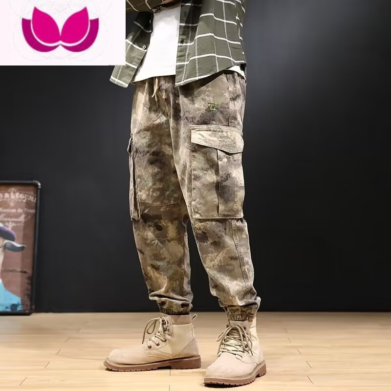 七斓干活穿的裤子男沙漠迷彩工装裤男束脚宽松户外休闲耐磨工作战术裤