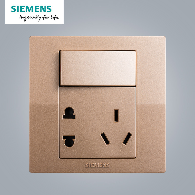 西门子（SIEMENS）开关插座 悦动香槟金系列一开10A五孔电源插座5UB8084-3NC03