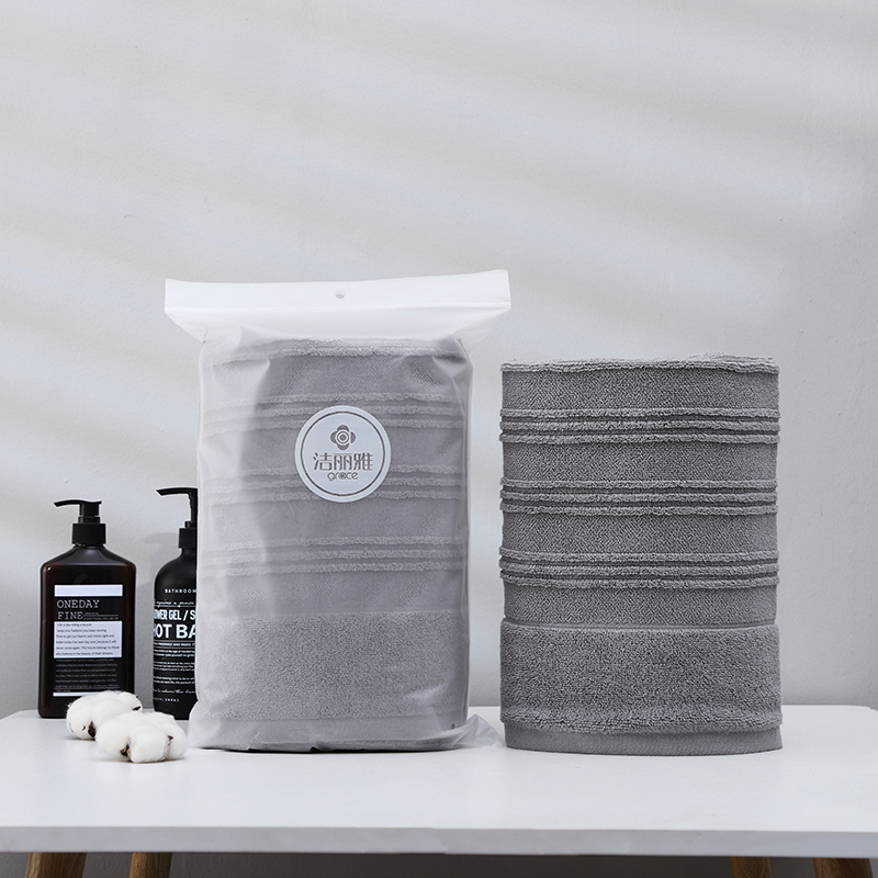 洁丽雅 经典全棉优品浴巾单条EVA袋 70*140cm 380g(白/蓝/灰/粉颜色随机)高清大图