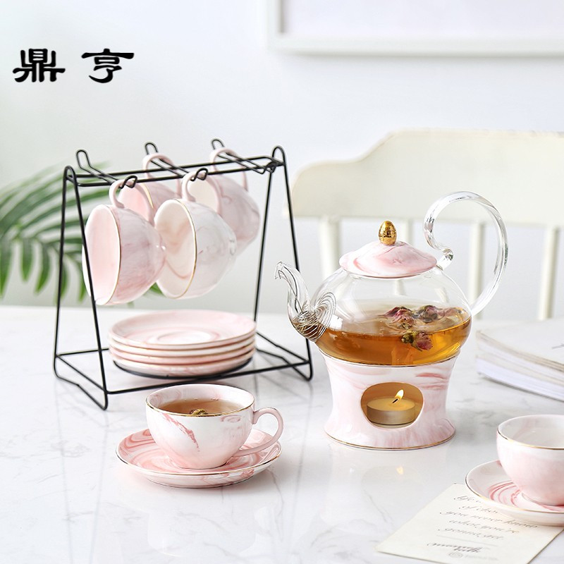 鼎亨北欧陶瓷花茶具玻璃水果茶套装简约英式下午茶养生泡茶壶蜡烛
