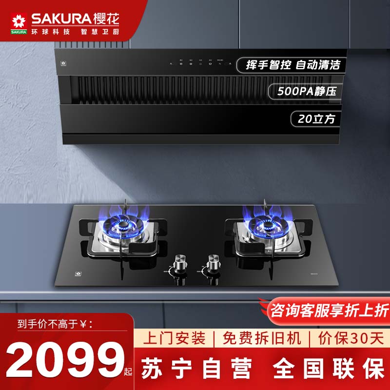 樱花(SAKURA)烟灶套餐 自清洁 20立方侧吸抽油烟机燃气灶煤气灶具 厨电烟灶套装JA06+BBG09(天然气)高清大图