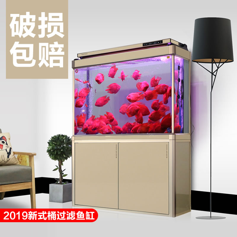 桶过滤大型底过滤鱼缸免换水客厅玻璃龙鱼缸水族箱落地超白高清大图