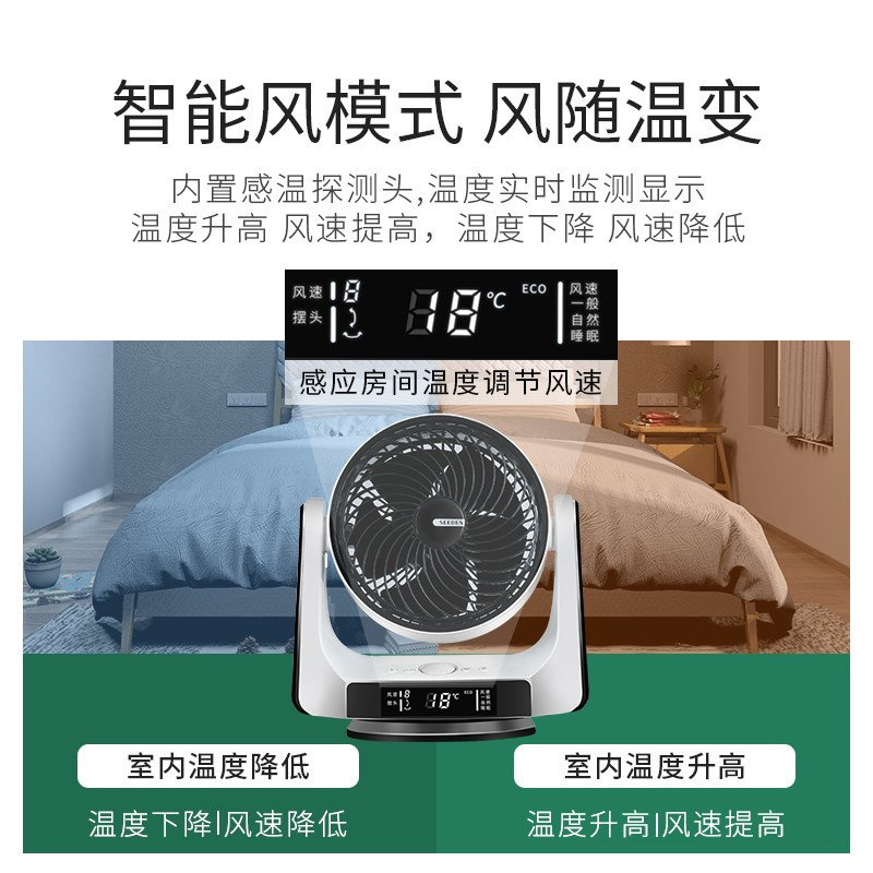 西点(SEEDEN)电风扇台扇智能空气循环扇家用静音循环风扇台式风扇涡轮对流扇遥控定时KF-5071 智能静音循环扇