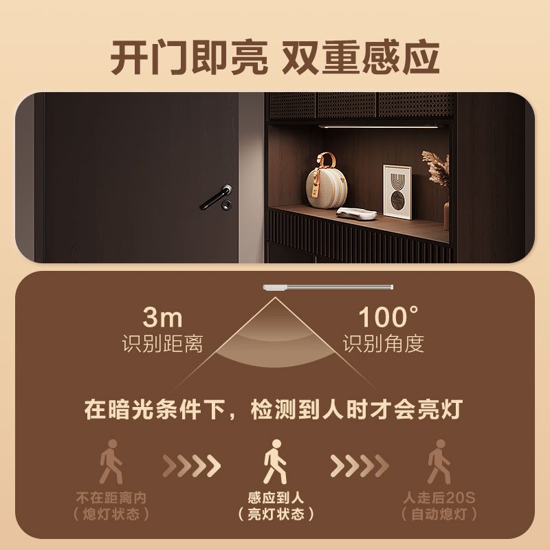 [飞利浦1140]感应橱柜灯led柜底灯可充电壁挂灯免打孔照明无线衣柜灯 酷悦