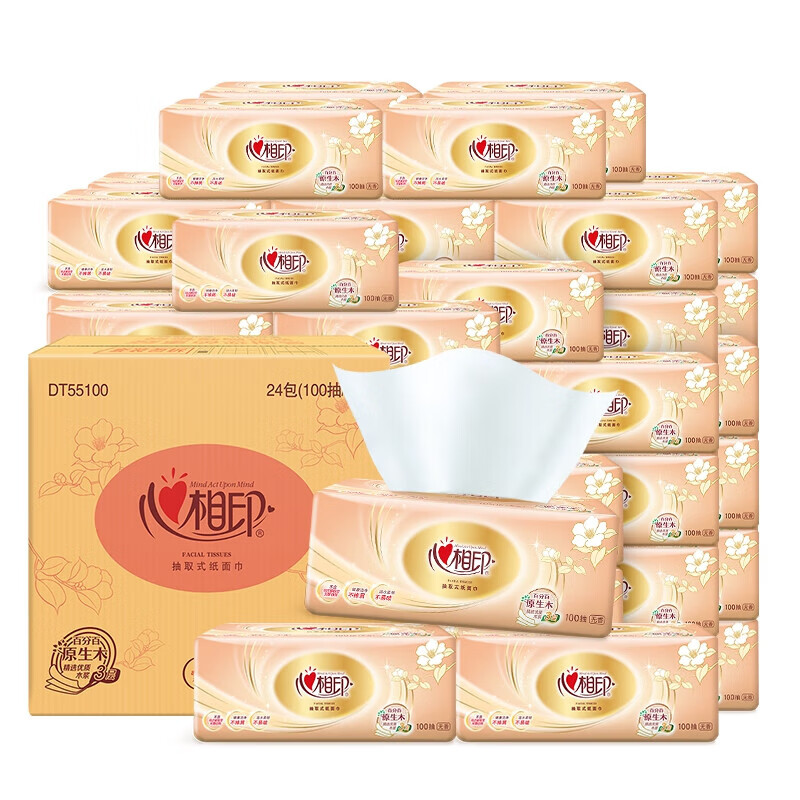 心相印金装经典系列24包100抽3层塑装纸面巾 DT55100 (箱装)