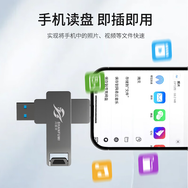 闪服米 高速金属双头旋转U盘 H-SF60 悠然系列 64G 个高清大图