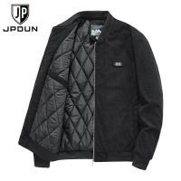 JPDUN吉普盾男士夹克冬季加绒灯芯绒夹克男装棒球领保暖外套 XXL 黑色