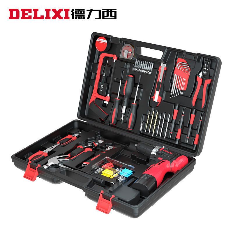 德力西家用锂电钻工具套装五金电工木工专用维修多功能工具箱组合套装