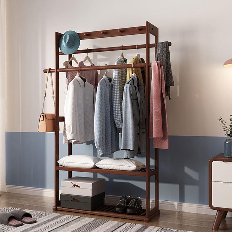 臻远ZY-YMJ-08落地衣帽架家用卧式挂衣架原木色870宽高清大图