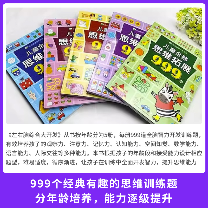 [全套5册]儿童全脑思维拓展999题(2-7岁) [正版]儿童全脑思维拓展训练999题 2-3-4-5-6-7岁幼儿思维