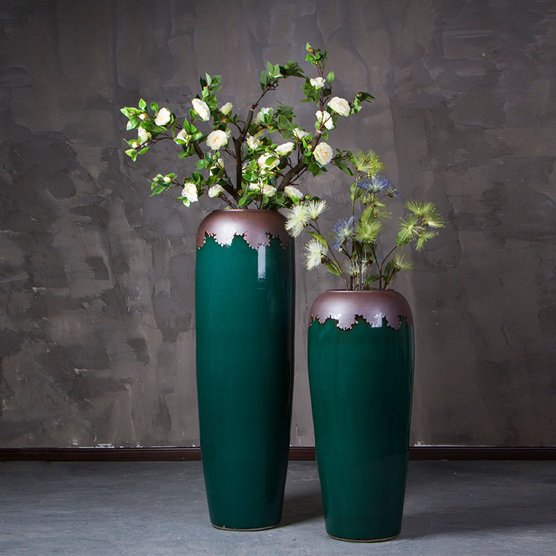 陶瓷大花瓶轻奢落地插花摆件酒店别墅客厅干花复古怀旧陶罐装饰品