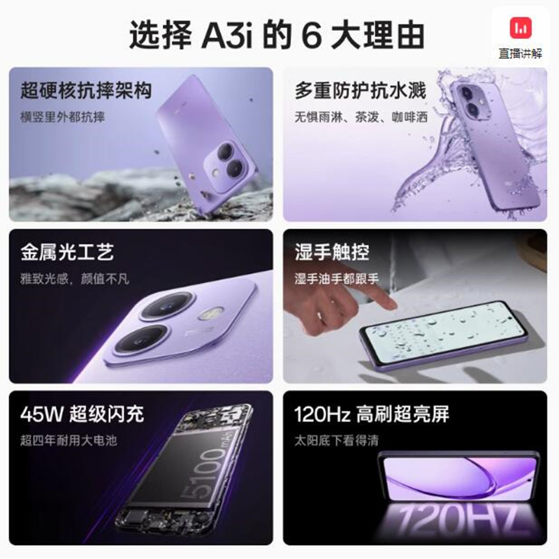 [全新]OPPO A3i 静夜黑 12GB+256GB 天玑6300 5G芯 5000万高清影像 45W快速充电 5G AI手机