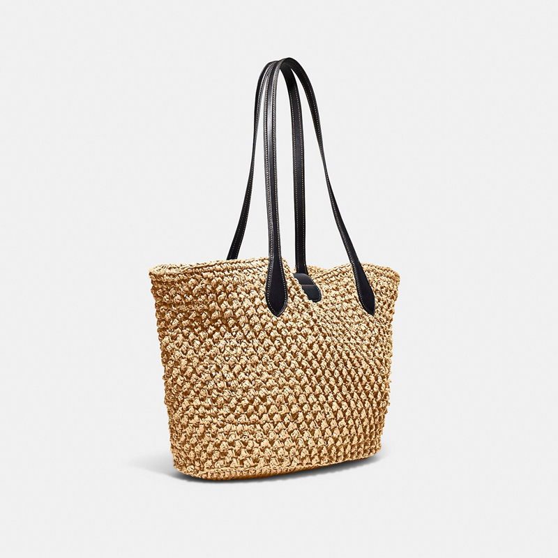 蔻驰coach女士手提包编织稻草托特包大容量时尚手提包单肩包ca036