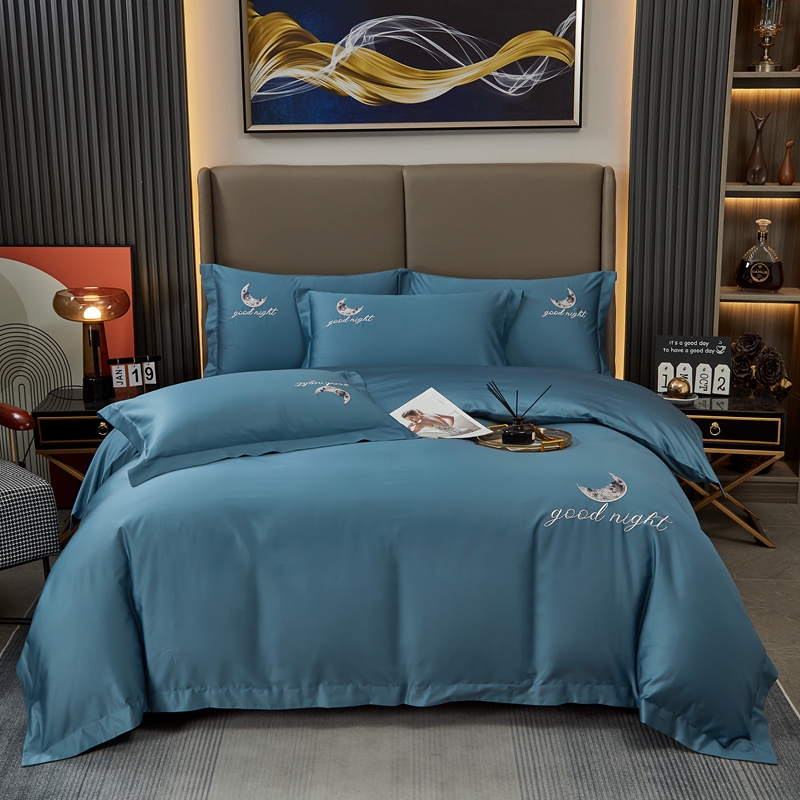 汉司家纺 200*230 60S长绒棉绣花夜之梦款床上四件套 (计价单位:套) 宾利蓝 不易褪色 不易起球 耐洗耐用