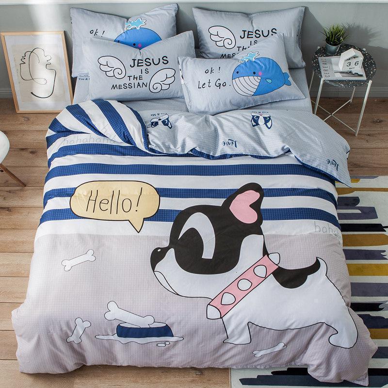 家柏饰(CORATED)全棉床上用品四件套床笠全棉男孩儿童床单人被套三4件套3女孩 萌犬 适用1.5/1.8m床床单款四件套【注：适合180x220c